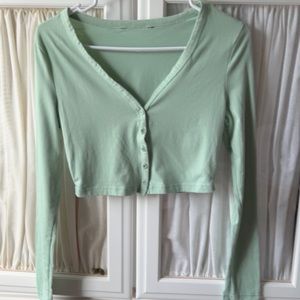 Mint green button Crop cardigan
